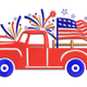 Patriotic Red Truck Fireworks Embroidery Design, 4th of July Pattern