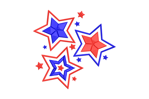 Patriotic red and blue stars embroidery design, scattered overlapping star cluster, no flag stripes, 4th of july machine embroidery instant download