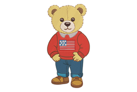 Patriotic Teddy Bear Embroidery Design, Machine Embroidery Pattern, Instant Download
