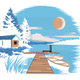 Peaceful Lake Cabin Embroidery Design, Nature Landscape Pattern