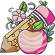 Pencil Apple & Flowers Embroidery Design, Instant Download