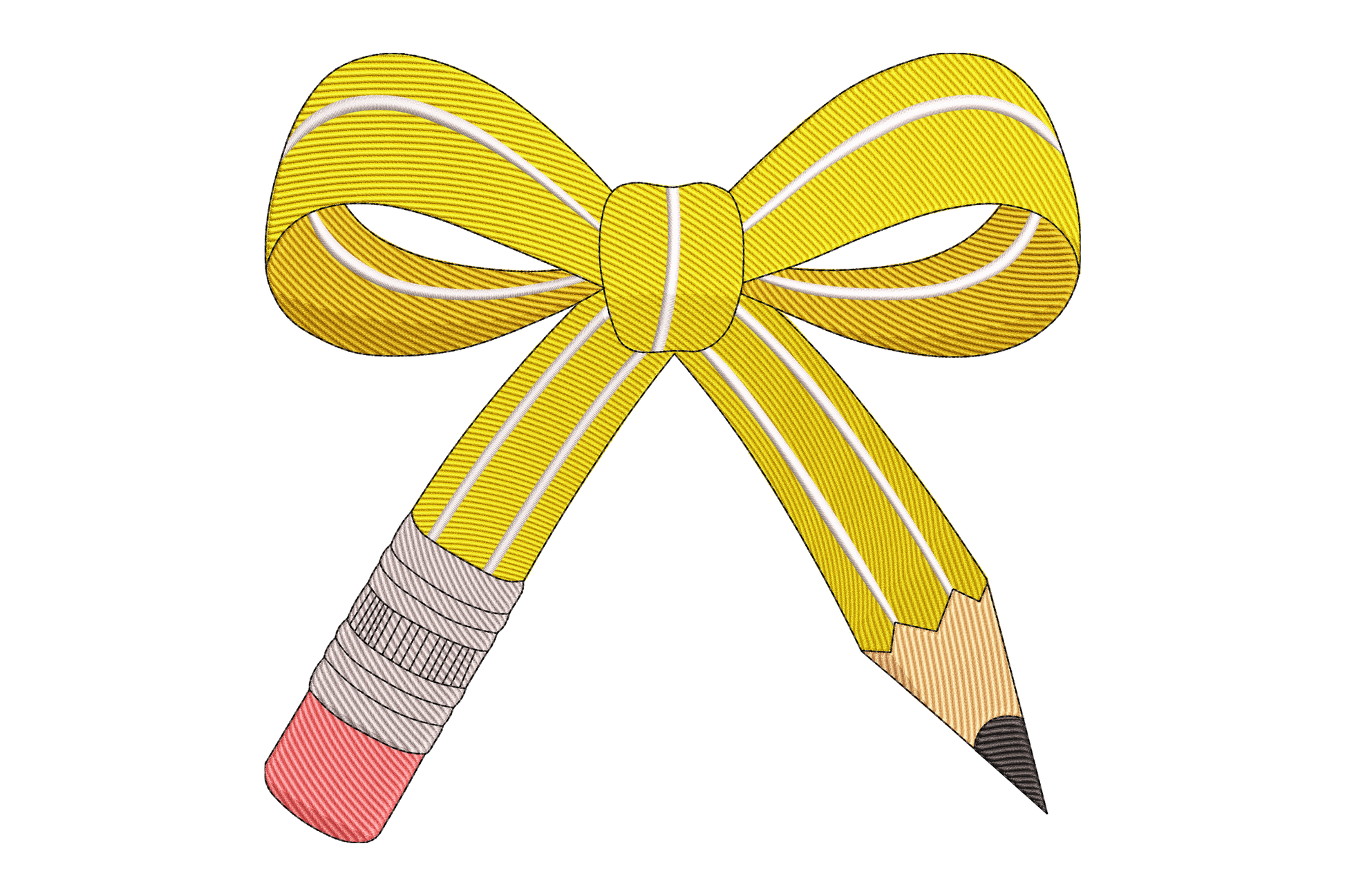 Pencil with a yellow ribbon bow on a white background