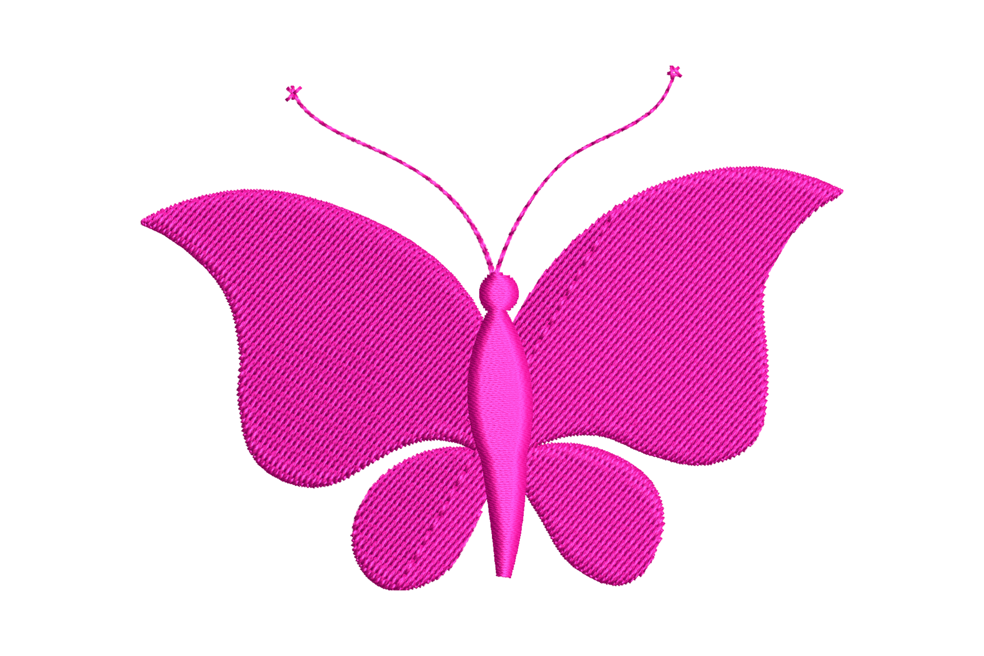 Pink butterfly machine embroidery design, tiny hot pink silhouette, 1 color, 4 sizes from 0.75 to 3 inch for small placement
