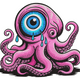 Pink Octopus Embroidery Design, Big Eye Comic Pattern