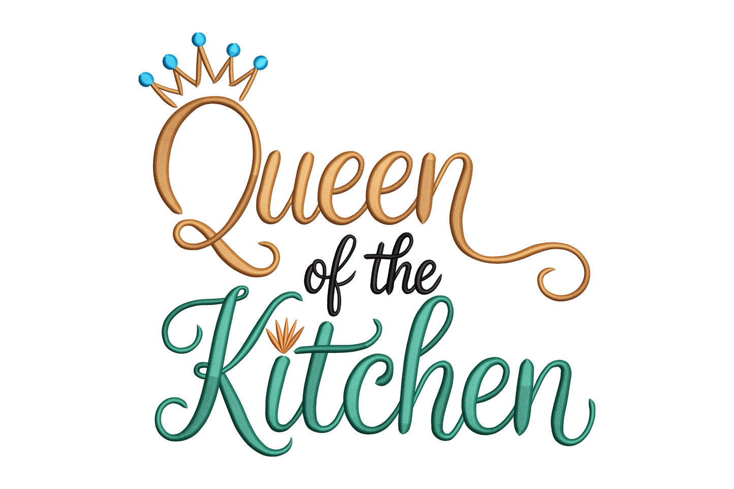 Logo with 'Queen of the Kitchen' text and a crown on a white background