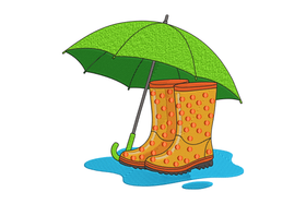 Rain Boots Umbrella Embroidery Design, Rainy Day Kids Machine Embroidery Pattern, Instant Download