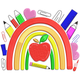 Rainbow Apple Teacher Embroidery Design, Instant Download