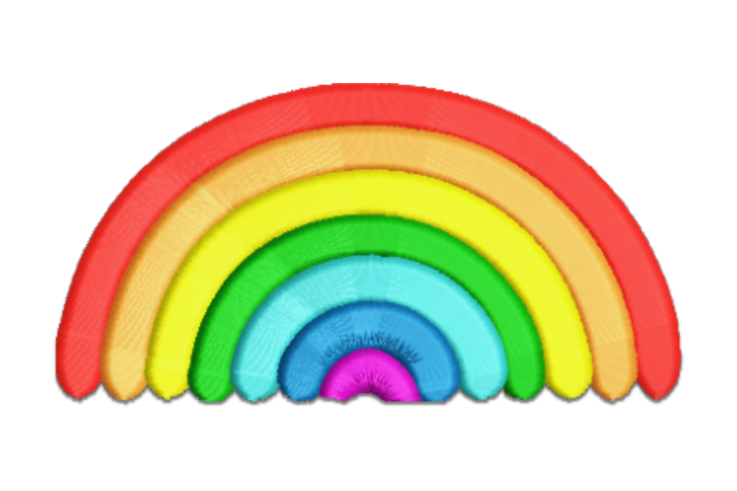 Rainbow arch embroidery design with 7 colour bands including red, orange, yellow, green, aqua, blue and magenta