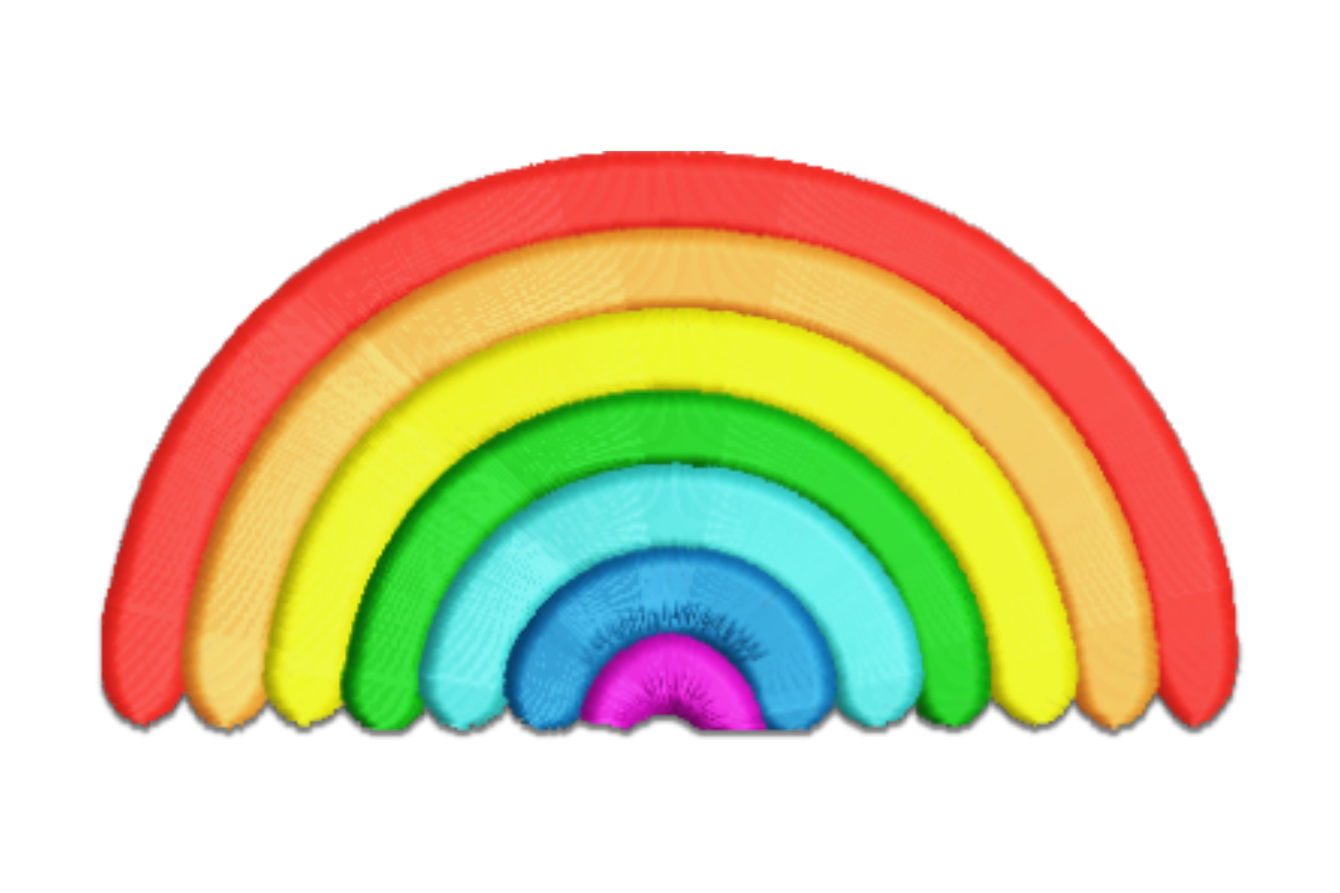 Rainbow arch embroidery design with 7 colour bands including red, orange, yellow, green, aqua, blue and magenta