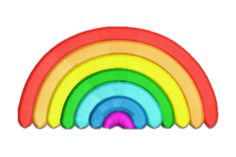 Rainbow arch embroidery design with 7 colour bands including red, orange, yellow, green, aqua, blue and magenta