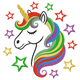 Rainbow Unicorn Head with Stars Embroidery Design, Instant Download