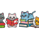 Reading Cats on Books Embroidery Design, Instant Download
