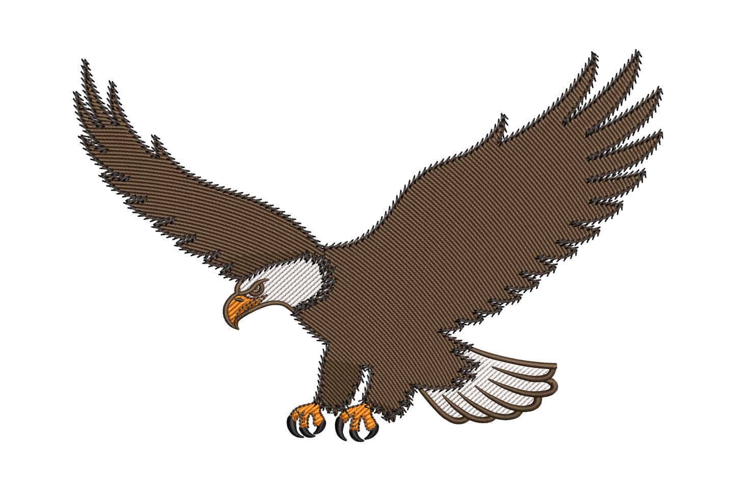 Embroidered design of a bald eagle with outstretched wings
