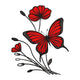 Red Butterfly Flower Embroidery Design, Instant Download