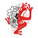 Red Frog Floral Embroidery Design, Instant Download