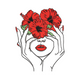 Red Poppy Woman Face Embroidery Design, Instant Download