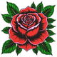 Red Rose with Leaves Embroidery Design, Instant Download