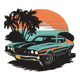 Retro Muscle Car Sunset Embroidery Design, Instant Download