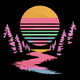 Retro Sunset Forest Embroidery Design, National Park Poster Style Pattern, Instant Download