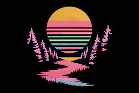 Retro Sunset Forest Embroidery Design, National Park Poster Style Pattern, Instant Download