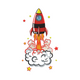 Rocket Launch Embroidery Design, Cartoon Space Rocket with Clouds Stars, Instant Download