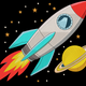 Rocket and Planet Space Embroidery Design, Instant Download
