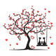 Romantic Cat Couple Swing Tree Valentine Embroidery Design, Instant Download