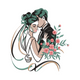 Romantic Couple Floral Embroidery Design, Instant Download