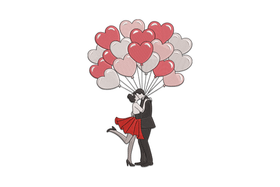 Romantic Couple Heart Balloons Embroidery Design, Instant Download