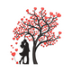 Romantic Couple Under Heart Tree Embroidery Design, Instant Download