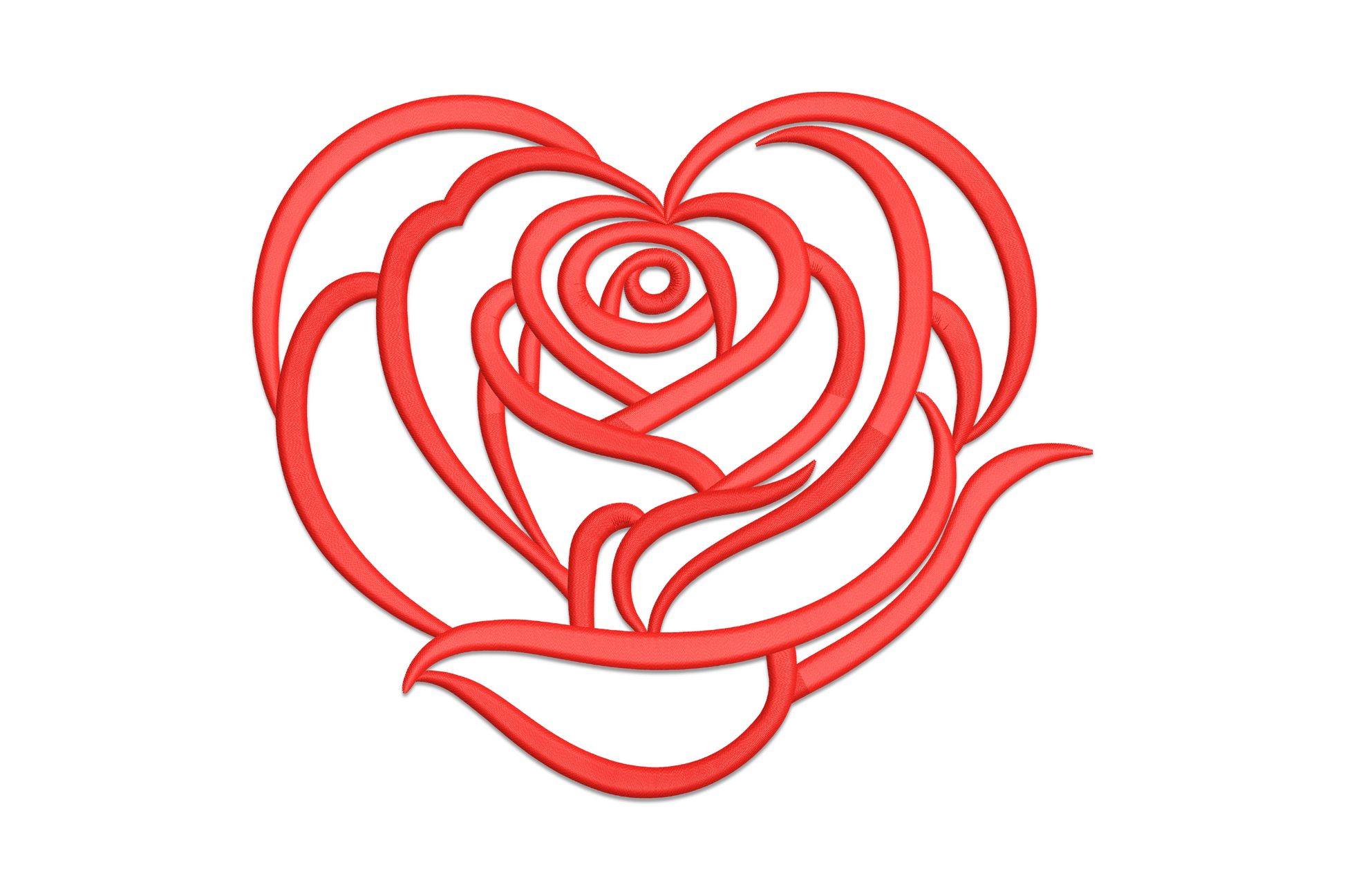 Romantic rose heart outline embroidery, roses arranged in a heart silhouette with botanical detail, single colour on cream linen