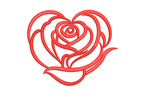 Romantic rose heart outline embroidery, roses arranged in a heart silhouette with botanical detail, single colour on cream linen