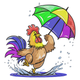 Rooster with Umbrella Embroidery Design, Funny Farm Pattern