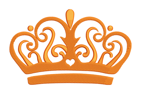 Solid queen crown with three humps, fleur topper, carved scrollwork, ball finials and a tiny heart cutout on the base