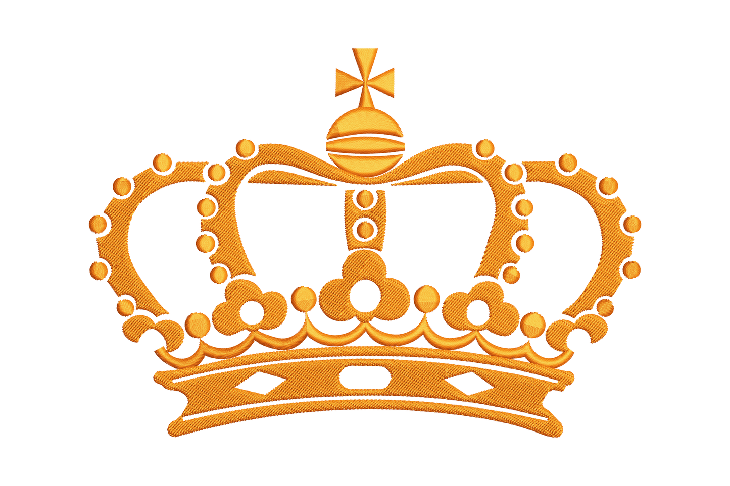 Royal jewel crown embroidery design in gold with jewel beads along the arches, stepped orb and small Latin cross finial