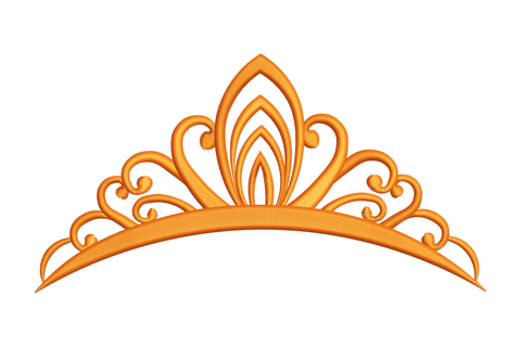 Tiara outline with central pointed spire holding three nested teardrop arches, side scrollwork and a curved base arc