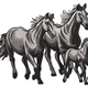 Running Horse Family Embroidery Design, Wild Horse Herd Pattern
