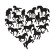 Running Horses Heart Silhouette Embroidery Design, Instant Download