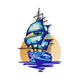 Sailing Ship Sunset Embroidery Design, Instant Download