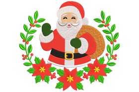 Santa Claus Christmas Wreath Embroidery Design, Instant Download