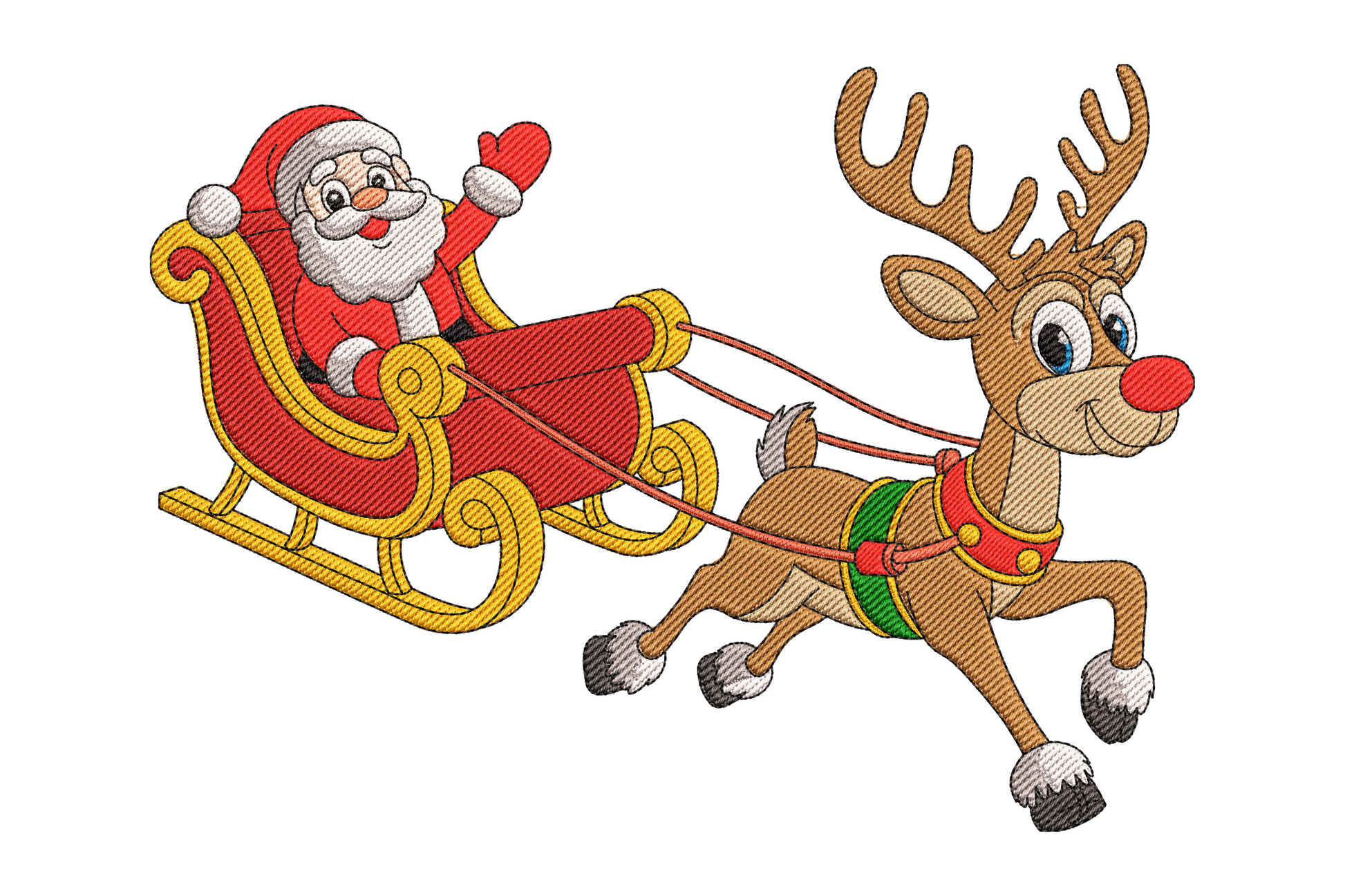 Santa sleigh and reindeer Christmas machine embroidery design, wide landscape scene in 14 colours, classic christmas sky silhouette, 3.5 inches wide