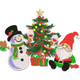 Santa and Snowman Christmas Tree Embroidery Design, Holiday Scene Pattern, Instant Download