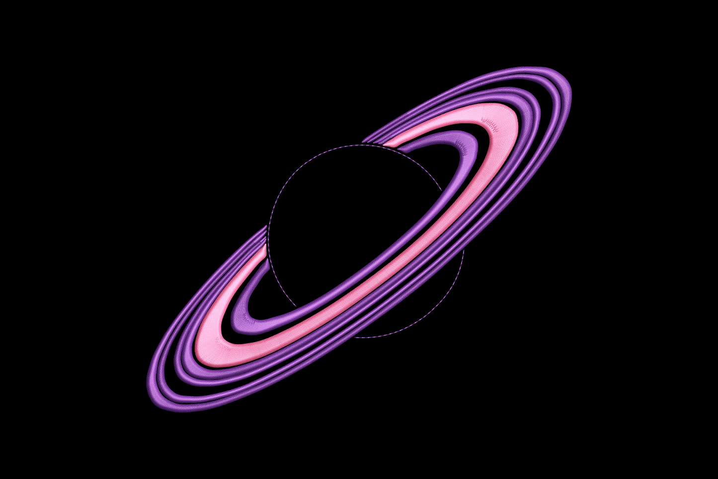 Illustration of a Saturn-like planet with rings embroidery design