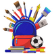 School Backpack with Art Supplies Embroidery Design, Instant Download