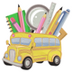 School Bus with Stationery Embroidery Design, Instant Download