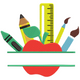 School Supplies Apple Embroidery Design, Instant Download