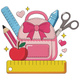 School Supplies Backpack Embroidery Design, Machine Embroidery Pattern, Instant Download