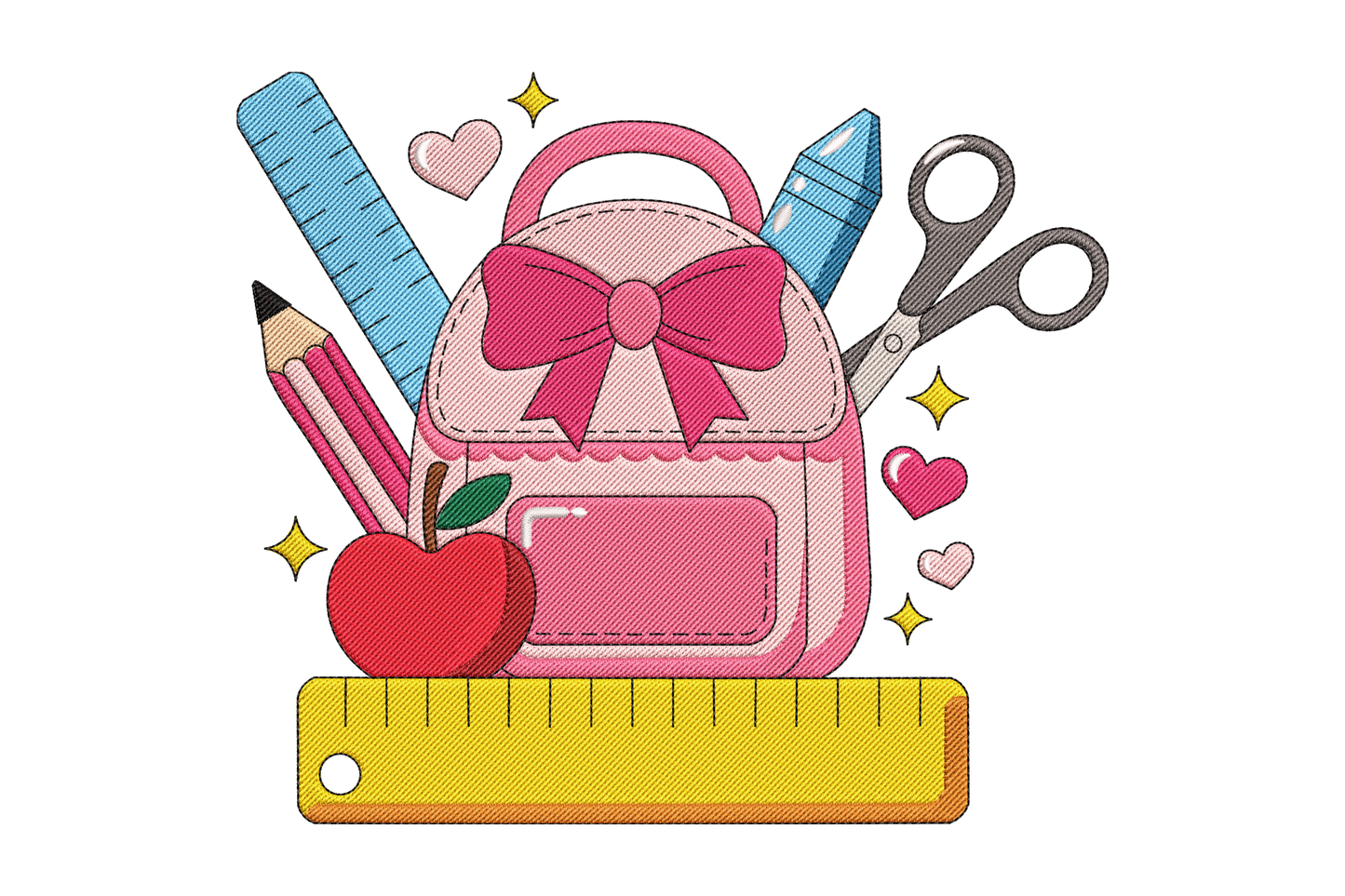 School Supplies Backpack Embroidery Design