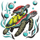 Sea Turtle Duo with Bubbles Embroidery Design, Instant Download