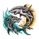 Shark vs Dragon Tribal Embroidery Design, Instant Download